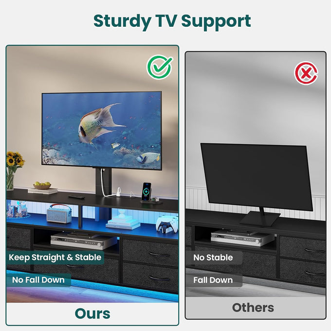 BTHFST LED TV Stand with Mount for Living Room, 55, 60, 70 TV, 6 Drawers