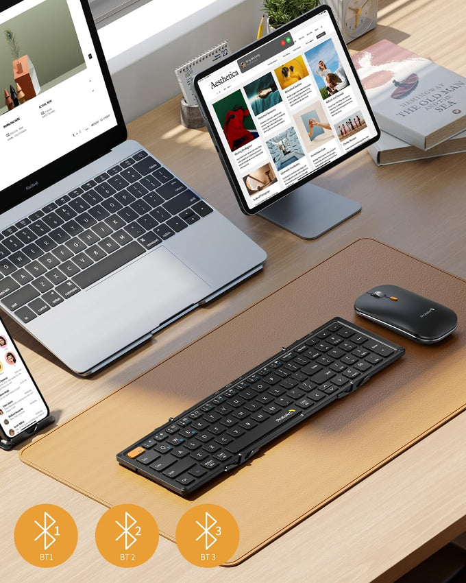 ProtoArc Foldable Keyboard and Mouse, Small Folding Bluetooth Keyboard Mouse Combo for Travel, Pocket-Size Portable Keyboard for iPad, iPhone, Smartphone, Tablet Laptop