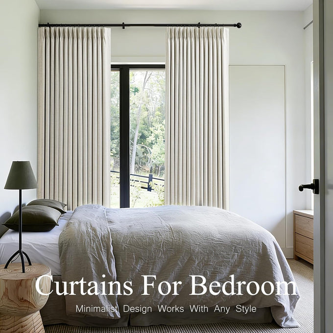 AUSSPVOCT Pinch Pleated 90 Inch Linen Curtains 100% Blackout for Bedroom