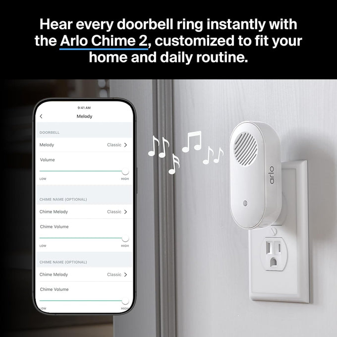 Arlo Video Doorbell 2K (2nd Gen) Wireless or Wired - 1-Cam + Chime