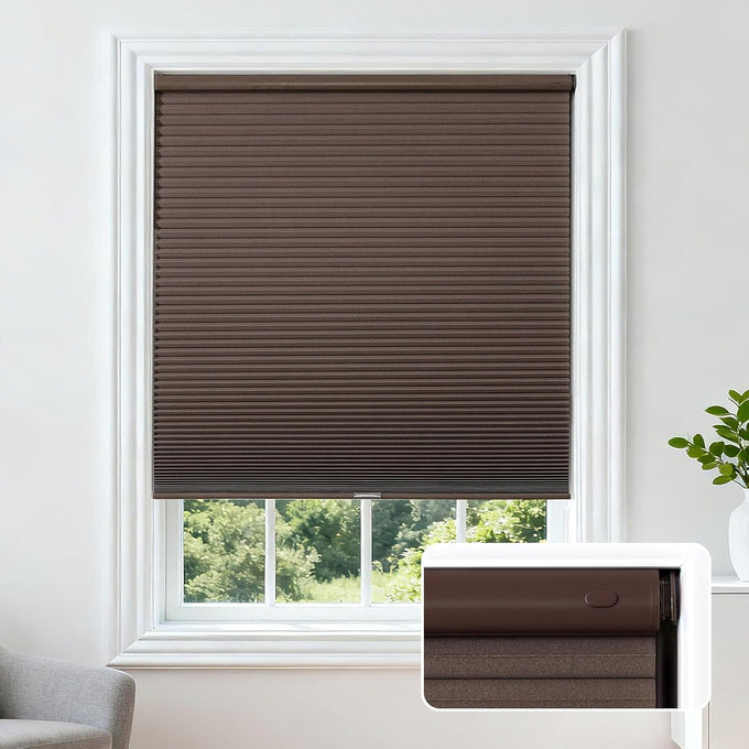 Joydeco No Drill Light Filtering Cellular Shades, 35" W x 64" H, Beige