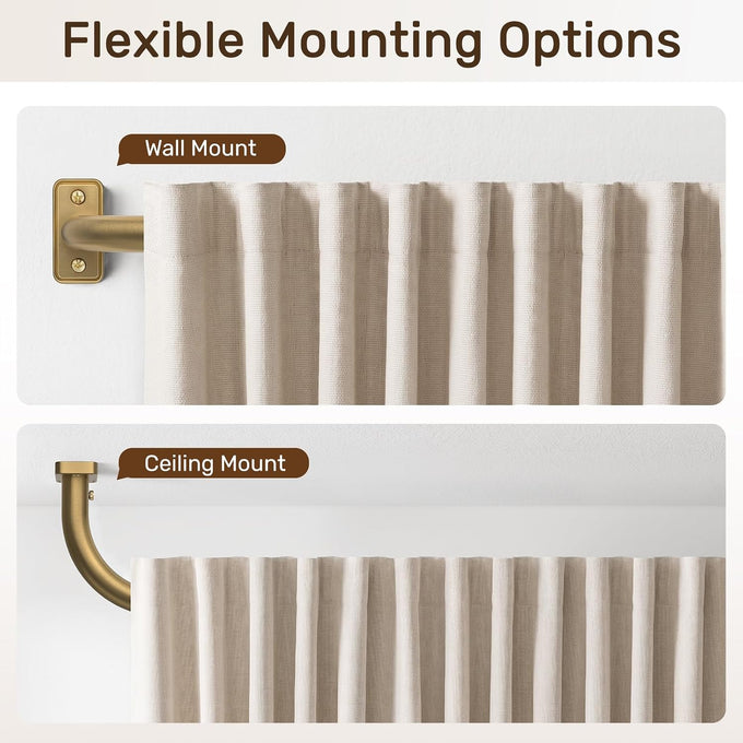 Curtain Rod 2 pack 32-90", Heavy Duty Curtain Rods, Brushed Gold