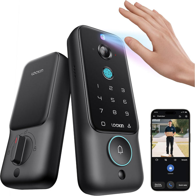 Lockin Veno Plus Smart Lock with Camera, Palm Vein Entry, 2K 180° Video