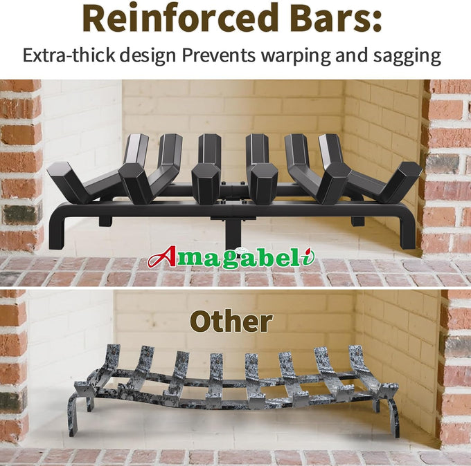 AMAGABELI GARDEN & HOME Fireplace Grate Log Holder 24 Inch Firewood Burning Rack Heavy Duty Wrought Iron Solid Steel for Chimney Hearth Fire Pit Outdoor Kindling Tools Wood Stove Accessories