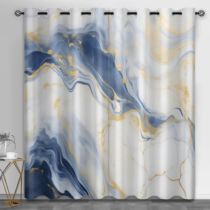 Marble Blackout Curtains for Bedroom Living Room, Turquoise Marble Curtains & Home Decor, Abstract Luxury Window Treatments, Thermal Grommet Nordic Modern Drapes, 96" Curtains 2 Panel Set