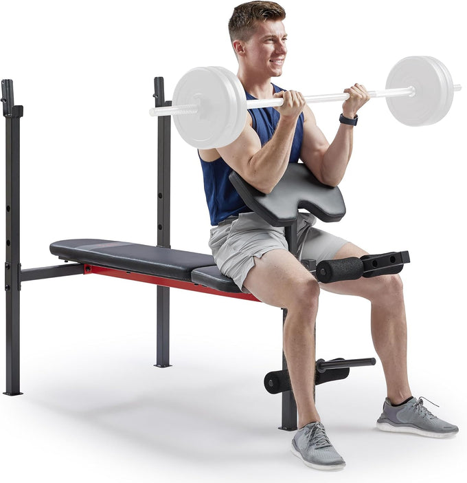 Sunny Health & Fitness Weight Bench & Squat Rack for Strength Training