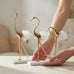 suruim Elegant Gold Crane Bird Statues with Crystal Tail Accents, Decorative Brass Figurines for Home Decor (White B)