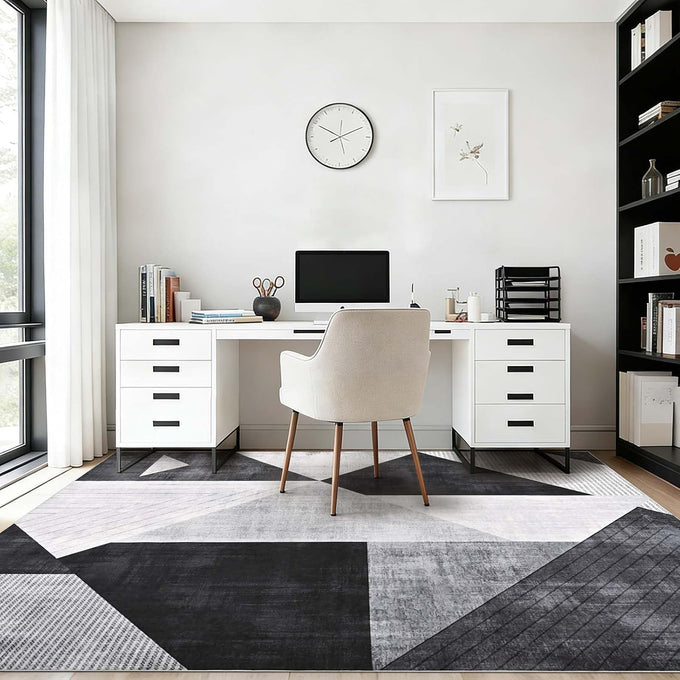Yinhua Modern Geometric Area Rugs 5x7 Grey Black Rugs for Living Room Washable Rug Non Slip Low Pile, Large Soft Bedroom Rug Non Shedding, Modern Simplicity Carpet for Home Office, Dining Room