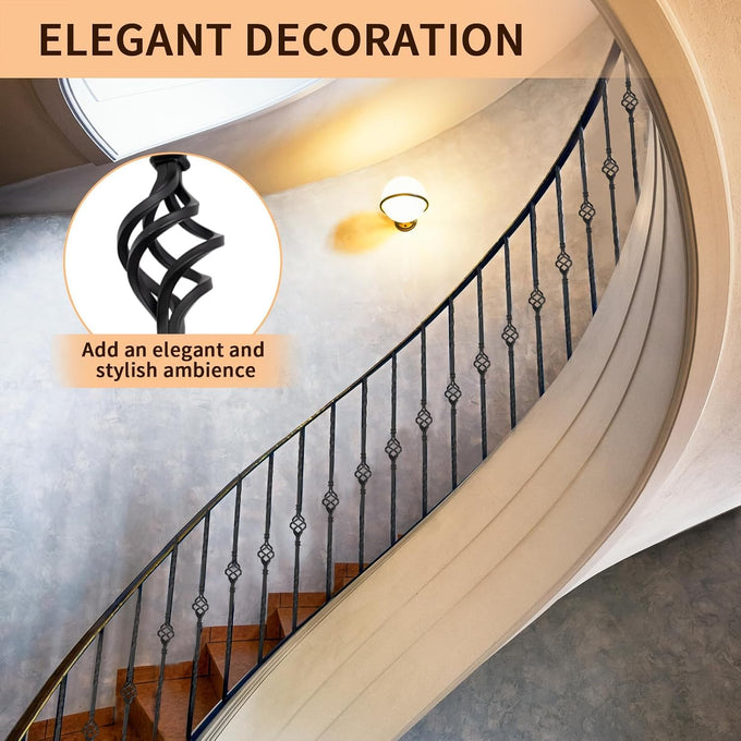 16 Pack Iron Balusters for Staircase Interior W/ 32 Pack Baluster Shoes, 1/2" x 44" Wrought Iron Baluster Stair Balusters,Hollow Metal Balusters Stair Spindles for Staircase Decks Balusters Indoor
