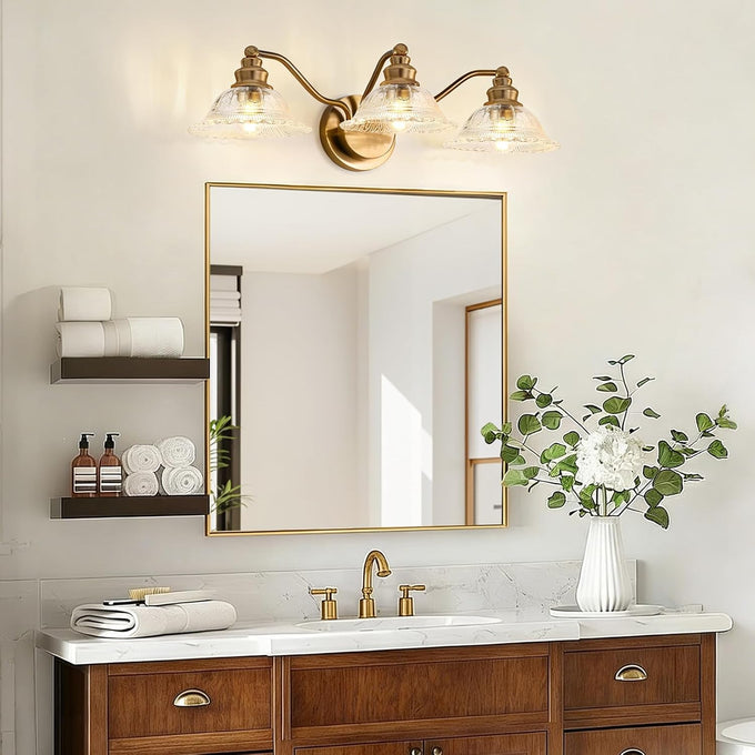 Redluck 3-Light Vintage Bathroom Light Fixtures, Vanity Lights Brass Gold