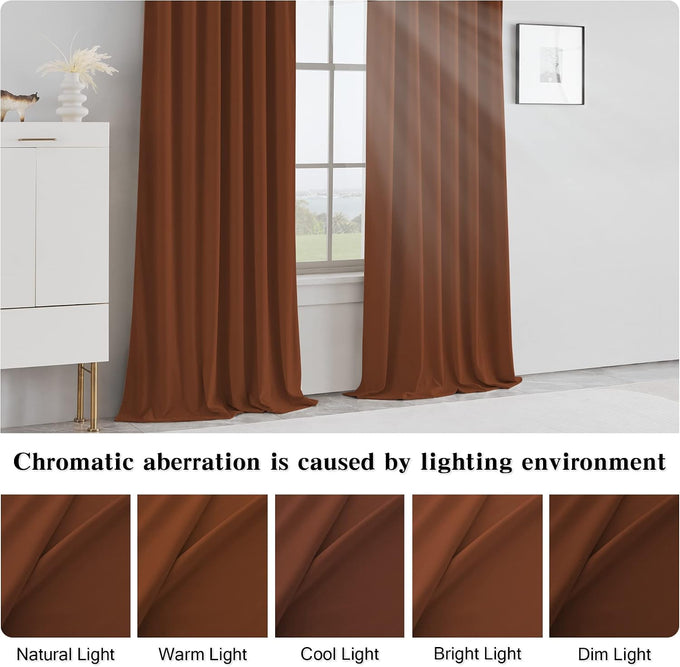 MUMFAS Burnt Orange Velvet Curtains 80 Inches Long Back Tab Rod Pocket Drapes for Bedroom Living Room W52 x L80 Inch 2 Panels