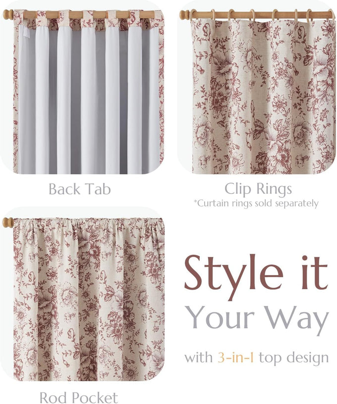 jinchan Floral Linen Blackout Curtains for Bedroom 90 Inches Long