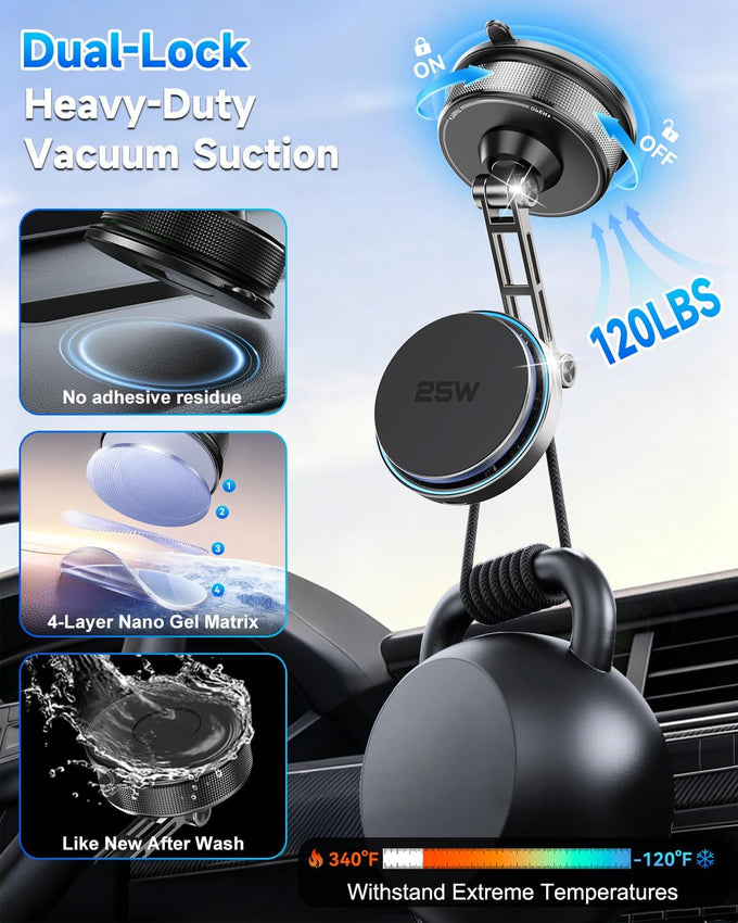 25W for Magsafe Car Mount Charger, Vacuum Magnetic Wireless Car Charger