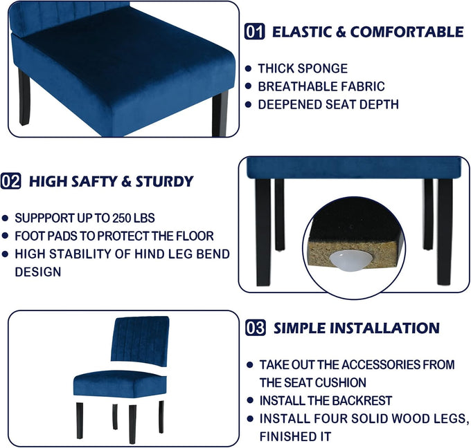 STHOUYN Mordern Velvet Armless Accent Chair Decorative Slipper Chair Vanity Chair for Bedroom Desk, Corner Side Chair Living Room Furniture (1, Navy Blue)