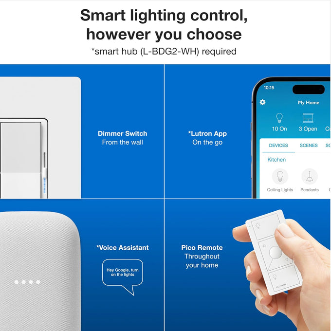 Lutron Caseta Diva Smart Dimmer Starter Kit; Dimmer, Hub, Remote, & More