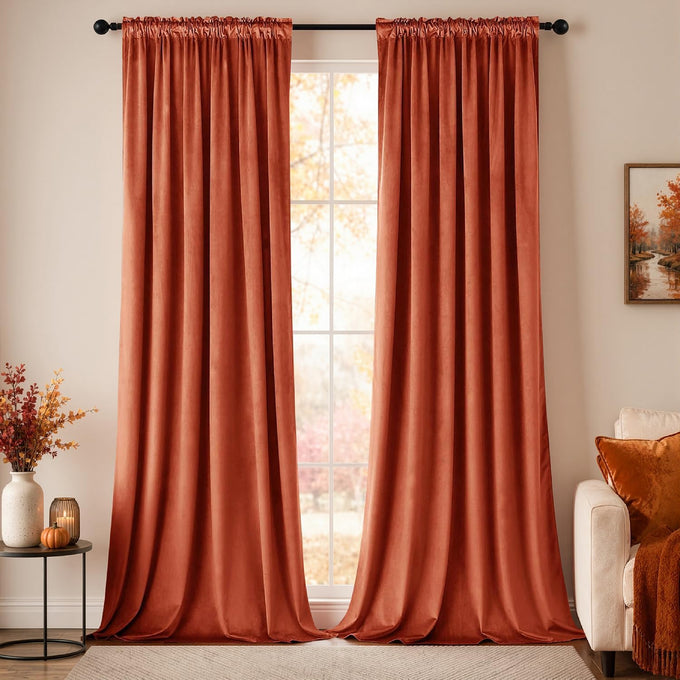 MIULEE Fall Burnt Orange Blackout Velvet Curtains 108 Inch Long 52"x108"