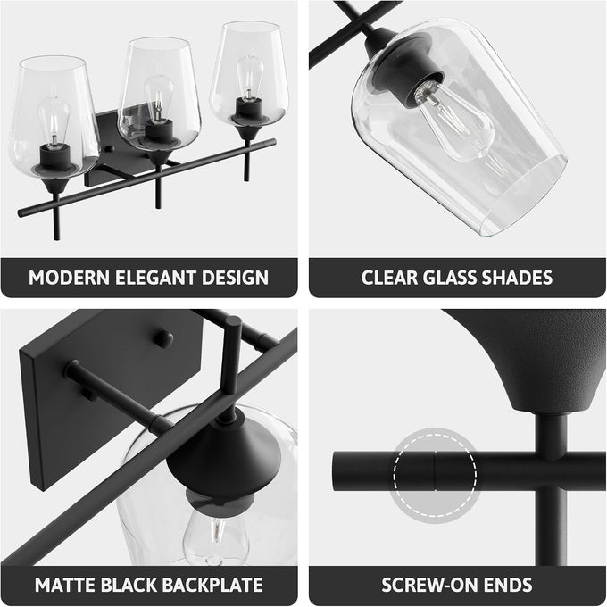 VONLUCE 3 Light Bathroom Vanity Light Fixture,Matte Black