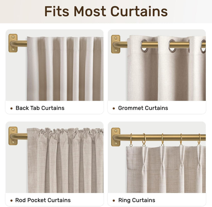 Curtain Rod 2 pack 32-90", Heavy Duty Curtain Rods, Brushed Gold