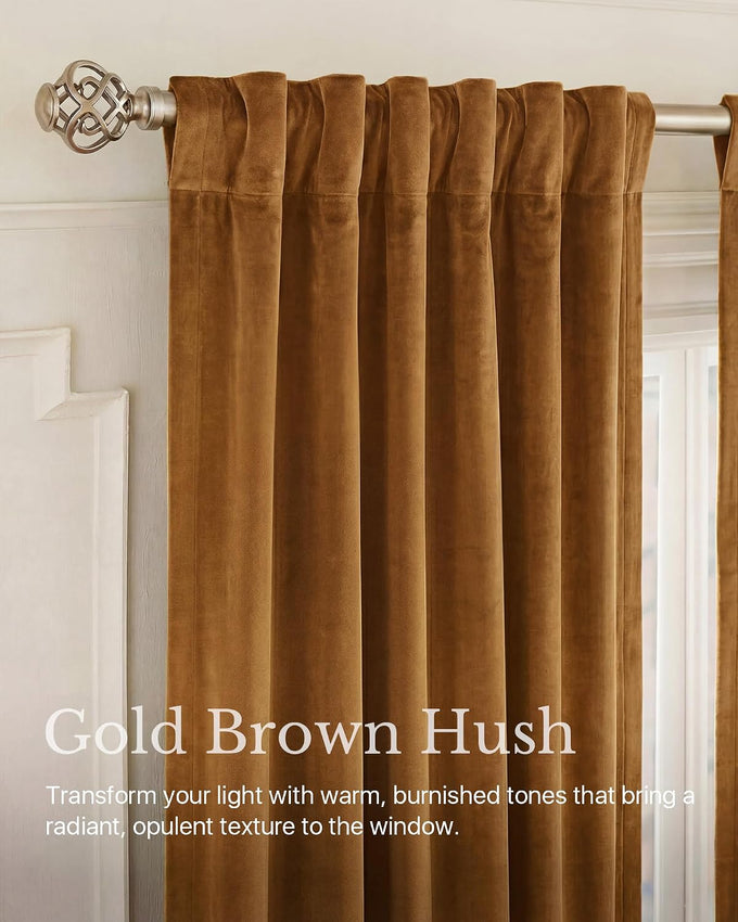 NICETOWN Gold Brown Velvet Curtains for Living Room, 2 Panels, W52 x L144
