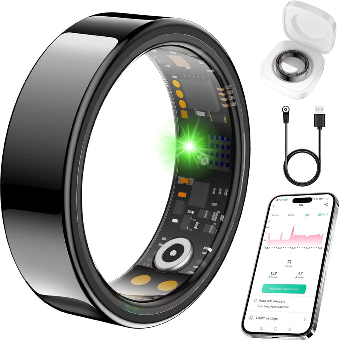 Smart Ring for Women Men, Health Tracker, Fitness Ring (Black, 9#)