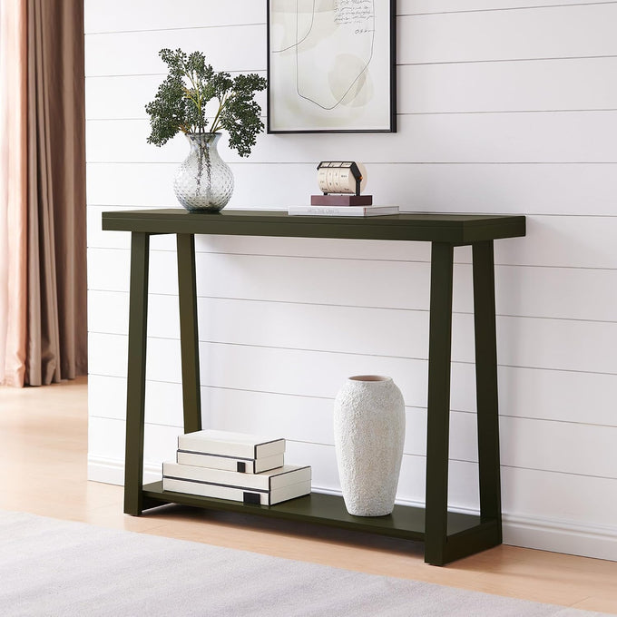 Kings Brand Furniture Emma Narrow Console Table, 44-Inch Wood Entryway Table for Hallway, Living Room, Behind Sofa, Modern Accent Sofa Table for Foyer, Space Saving Design (Caviar, 44 inches)