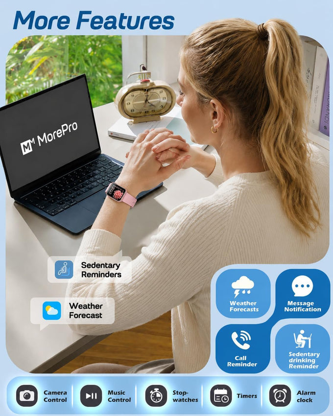 MorePro Fitness Tracker Watch with 24/7 Heart Rate/Blood Pressure Monitor