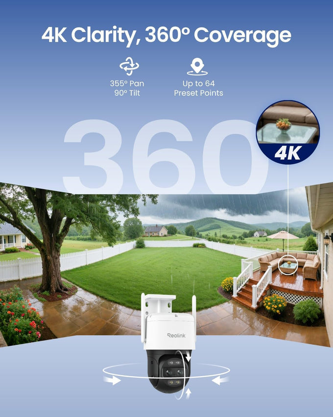 REOLINK 4K 8MP Dual-Lens PTZ Wired WiFi Outdoor Security Camera, 2.4/5GHz