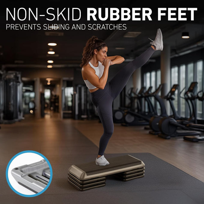 The Original STEP Exercise Step Platform, Health Club Size Stepper for Exercise at Home with 4 Stackable Risers for Height Adjustments