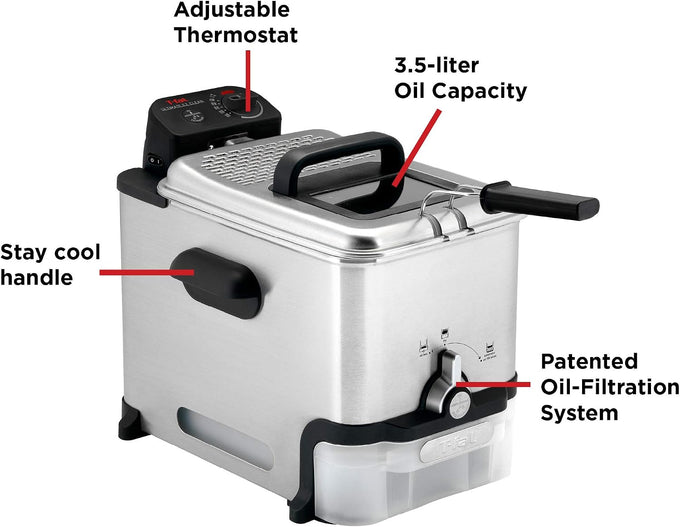 T-fal Deep Fryer with Basket, 3.5L, 1700W, Oil Filtration, Temp Control