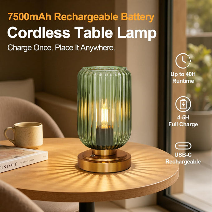 LightRound Cordless Table Lamp for Bedroom, Touch Stepless Dimmable