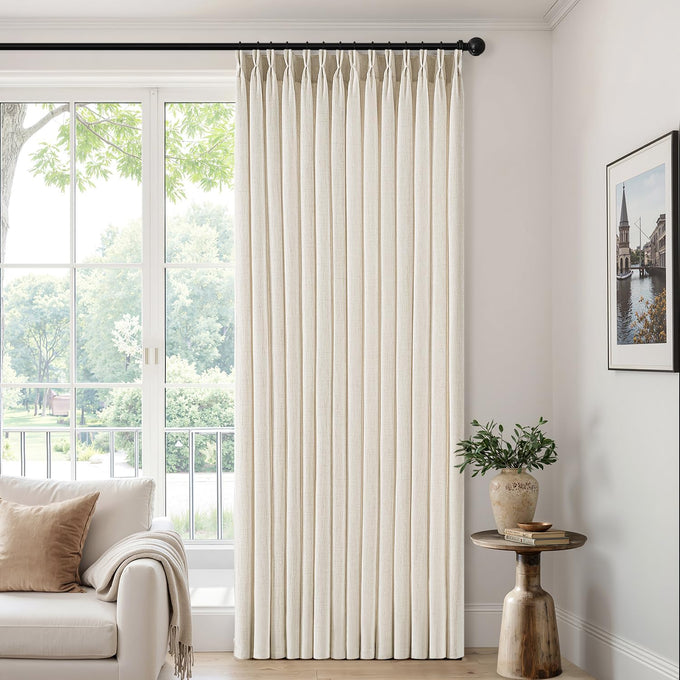 MIULEE Pinch Pleated Thick Linen Curtains 40x90 Inches Birch 4 Panels Set