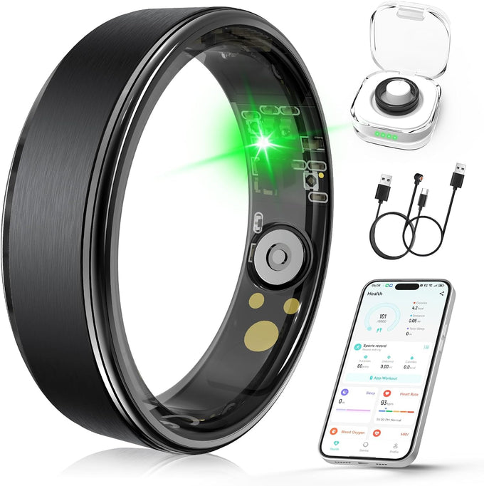 Smart Ring, Fitness & Health Tracker/Sleep/HRV/Heart Rate/SpO2 (Black,06#)
