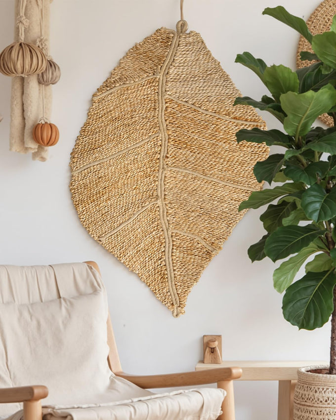 DEXI Jute Door Mat 24x36, Leaf Shaped Inside Entry Mat, Beige