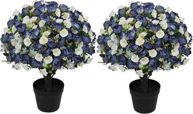 24" Artificial Peony Flowers Topiary Ball, Faux Outdoor Plants