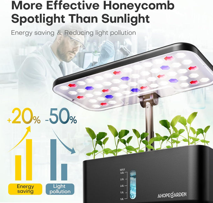 Ahopegarden Indoor Garden Hydroponics Growing System: 10 Pods Kit with LED