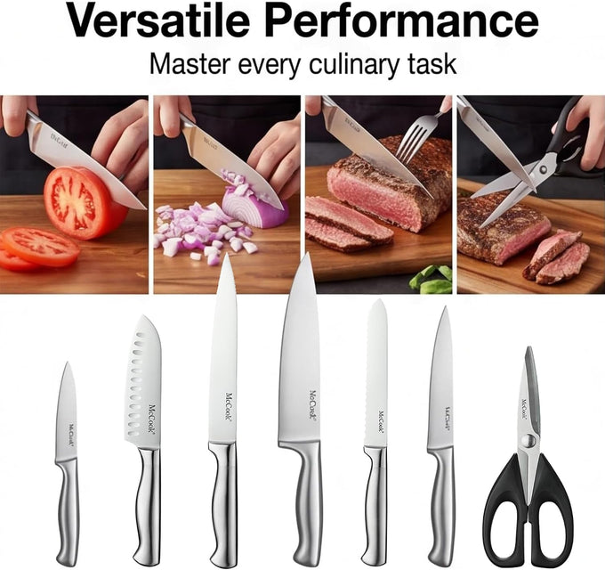 McCook Kitchen Knife Set 15PC Knife Block Set w Built-in Sharpener