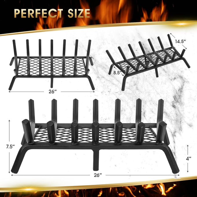 Good GAIN Fireplace Grate 26in Heavy Duty w/Ember Retainer,Fire Log Holder