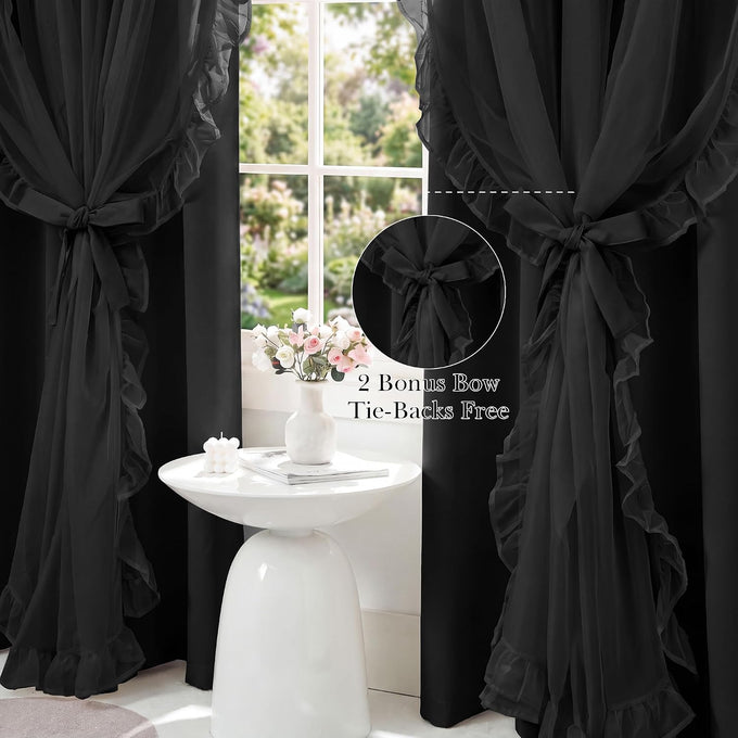 PONY DANCE 100% Blackout Black Curtains for Bedroom, W 52 x L96, 2 Panels