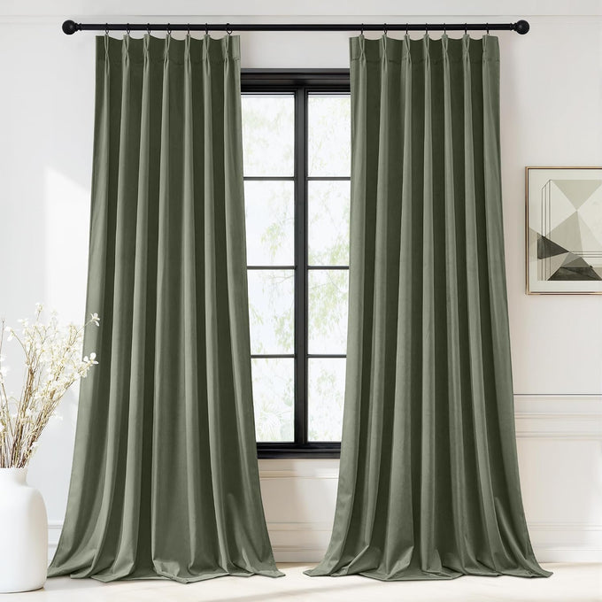 StangH Sage Green Pinch Pleat Velvet Curtains 96 Inches Long 2 Panels