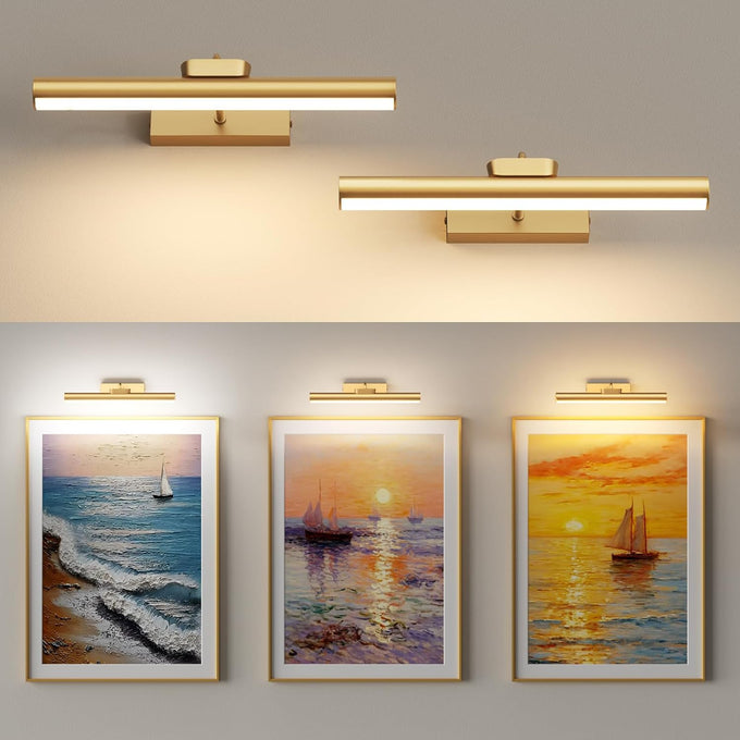 13.8" Cordless Picture Light for wall, Gold, 2 Pack