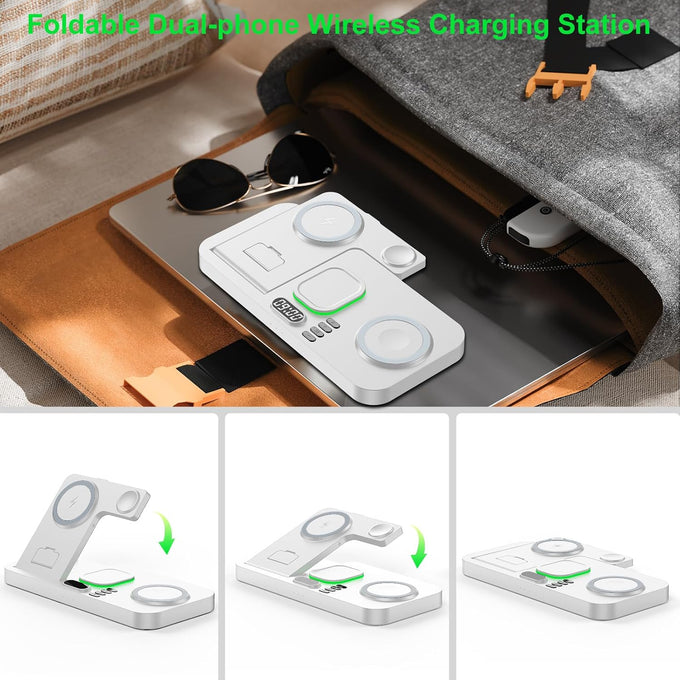 Dual Phone Foldable Wireless Charging Station for Apple, Couple&Family Use