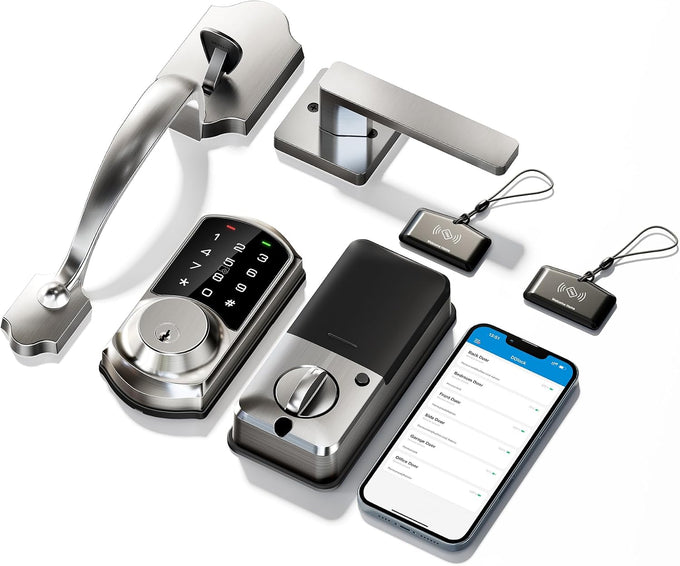 Veise VE06-H Smart Front Door Lock Handle Set, App Control, Satin Nickel