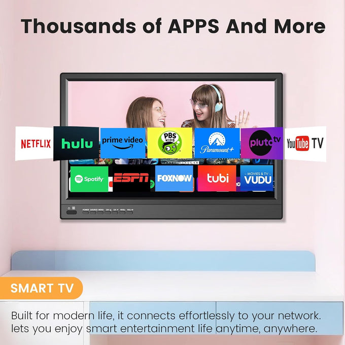 Jexiop 17inch Smart TV,Full HD 1080p LED Flat Screen with ATSC TV,with Built-in HDMI/USB-Suitable for Kitchen Kid's Room Basement or RV Camper