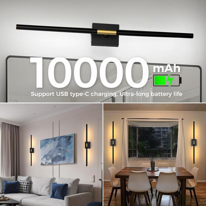 iThird Battery Operated Wall Sconces Set of 2, 10000mAh, Black