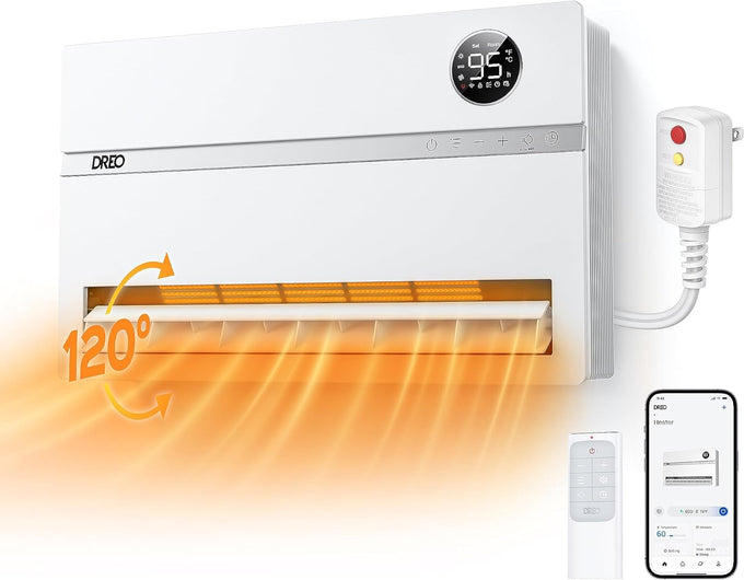 DREO Smart Wall Heater, 1500W Space Heater for Bedroom, White, Standard