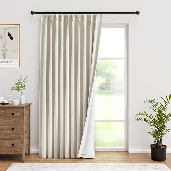 IVAPUPU Natural Pinch Pleated 100% Blackout Linen Curtains 90 Inch Length