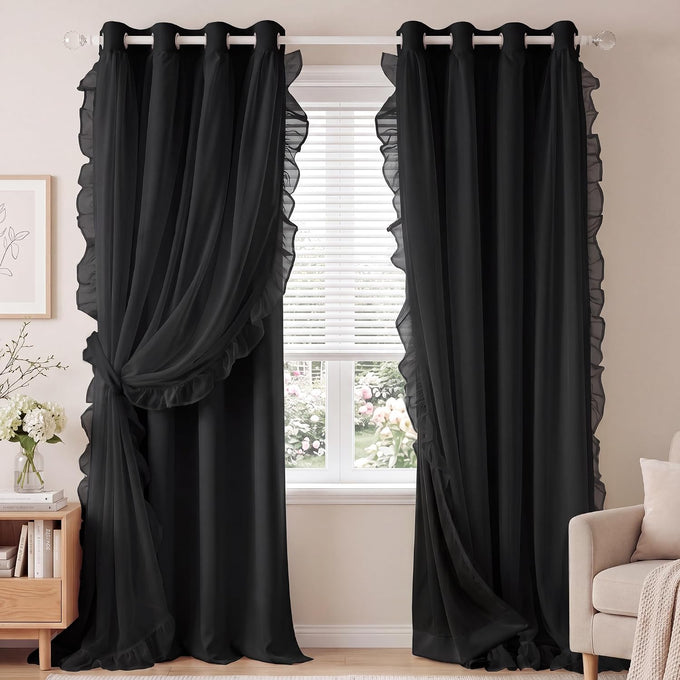 PONY DANCE 100% Blackout Black Curtains for Bedroom, W 52 x L96, 2 Panels