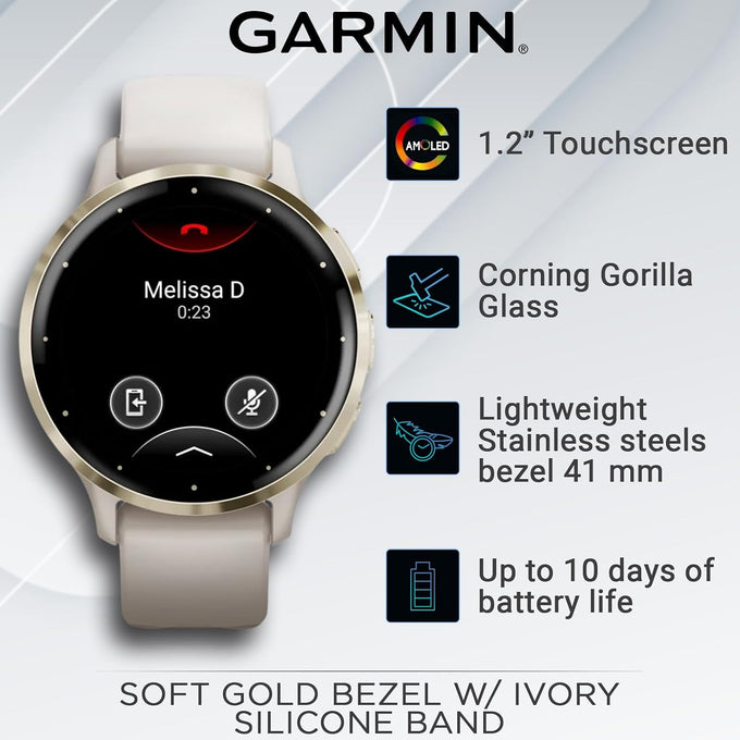 Garmin Venu 3S GPS Smartwatch, AMOLED Display 41 mm Watch, Health and Fitness Features, Up to 10 Days of Battery, Sleep Coach, Ivory Case with Black Earbuds Bundle