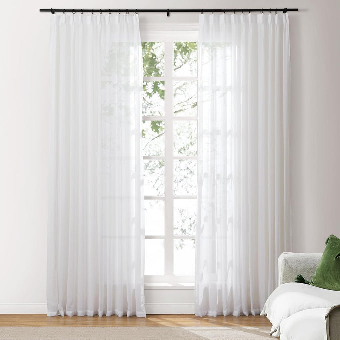 TWOPAGES Beige Pinch Pleated Voile Sheer Window Curtain, 36Wx96L, 1 Panel