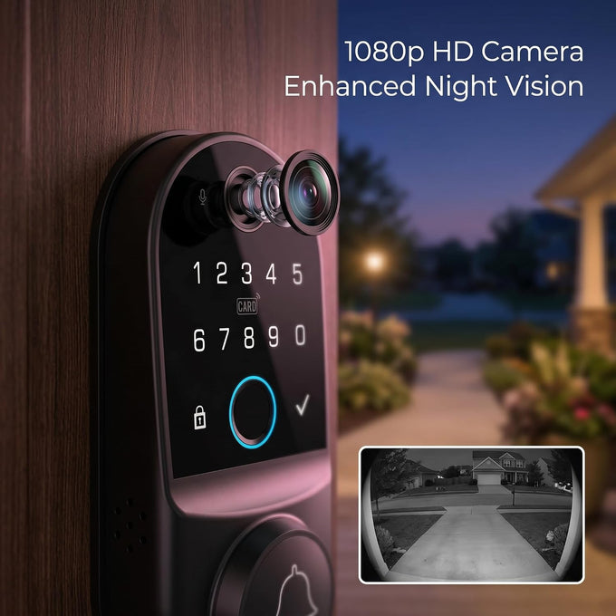 Smart Door Lock for Front Door: WiFi & Camera with 1080p HD Night Vision